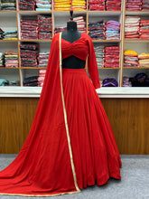 STYLIST FOX GEORGETTE FABRIC RED COLOR  LEHENGHA CHOLI